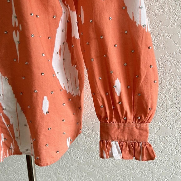 Sheridan French Embellished Ripley Blouse in Coral Ikaat Abstract Print - Picture 2 of 6